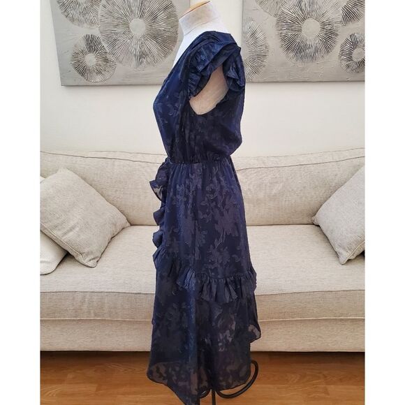 INC Ruffled Button-Front Midi Dress in Navy. - Picture 8 of 14